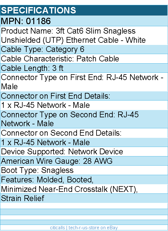 C2G 01186 3ft Cat6 Snagless Unshielded (UTP) Slim Ethernet Cable