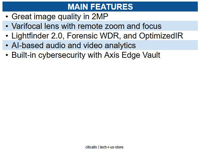 AXIS 02814-001 2MP AI-Powered Dome Camera with Audio Analytics, 3.2-7.2mm