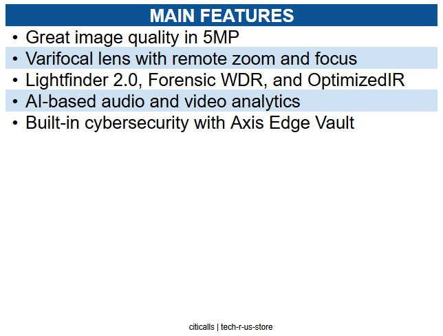 AXIS 02815-001 5MP Compact Outdoor Ai Dome Camera, 3.2-7.2mm