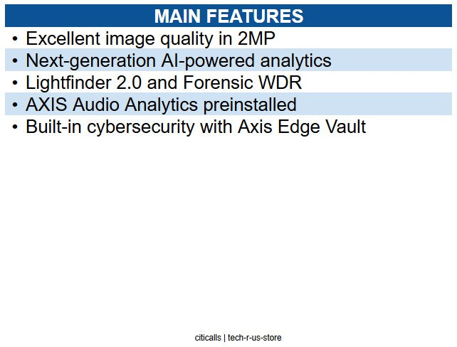 AXIS 02980-001 P3285-LV 2MP Indoor IP Dome Camera with AI Analytics, 3.4-9.8mm
