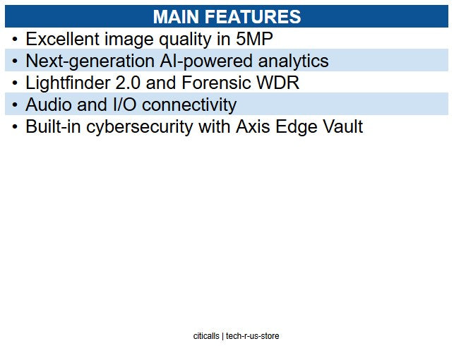 AXIS 03153-001 5MP Dome IR Camera with AI Analytics, 3–8.5mm Varifocal Lens