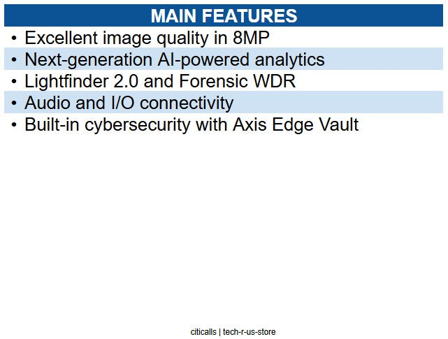 AXIS 03154-001 8MP Dome IR Camera with AI Analytics, 4.4-14.6mm Varifocal Lens