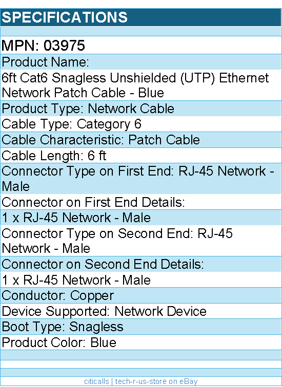 C2G 03975 6ft Cat6 Ethernet Cable - Snagless Unshielded (UTP) - Blue