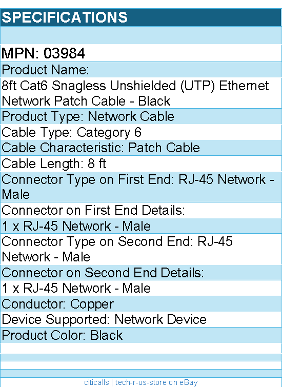 C2G 03984 8ft Cat6 Ethernet Cable - Snagless Unshielded (UTP) - Black