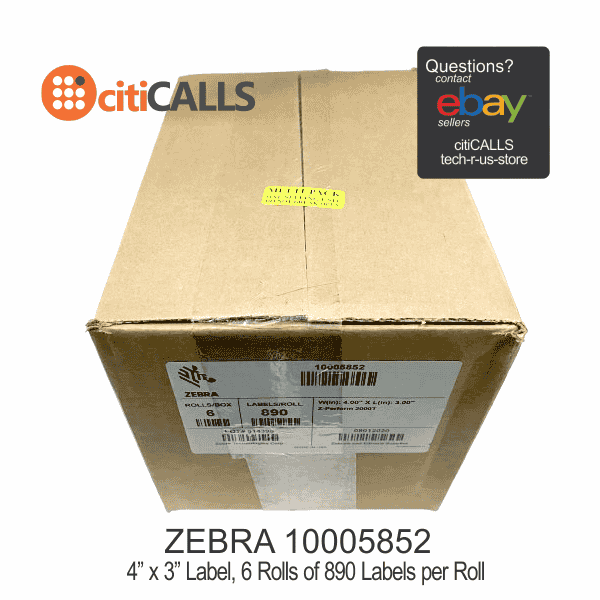 Zebra 10005852 4" x 3" Thermal Transfer Label Z-Perform 2000T 890/Roll 6Rolls