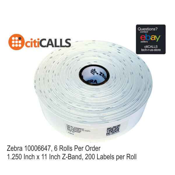 Zebra 10006647 6/Pk 200/Roll 1.25"x11" Direct Thermal Wristband PolyPropy White