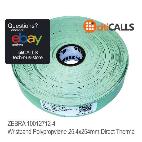 Zebra 10012712-4 Wristband Polypropylene 1 x 10in Direct Thermal Z-Band Green