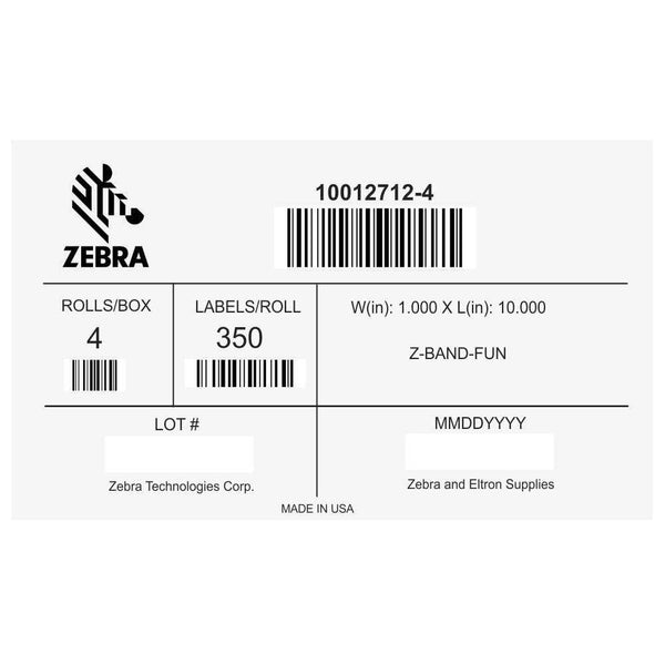 Zebra 10012712-4 Wristband Polypropylene 1 x 10in Direct Thermal Z-Band Green