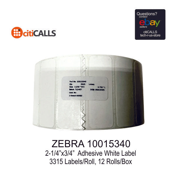 Zebra 10015340 Label Paper 2.25"x0.75" Direct Thermal Z-Select 4000D White 12/BX