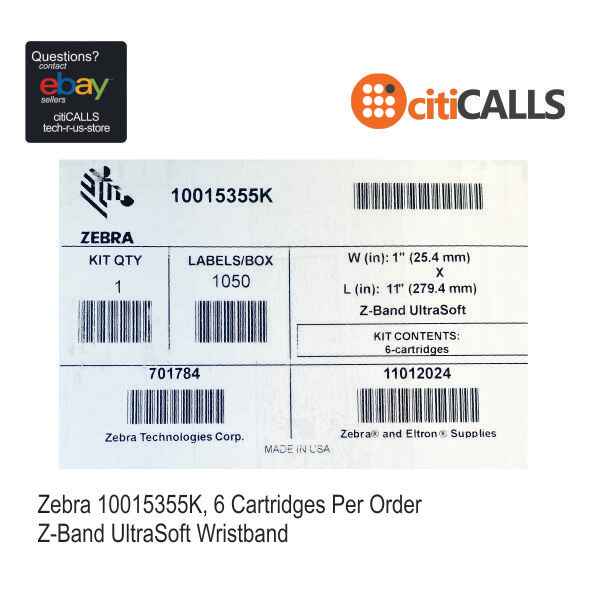 Zebra 10015355K Z-Band UltraSoft Wristband Cartridge Kit (White) - 1" Width