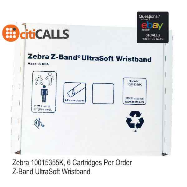 Zebra 10015355K Z-Band UltraSoft Wristband Cartridge Kit (White) - 1" Width