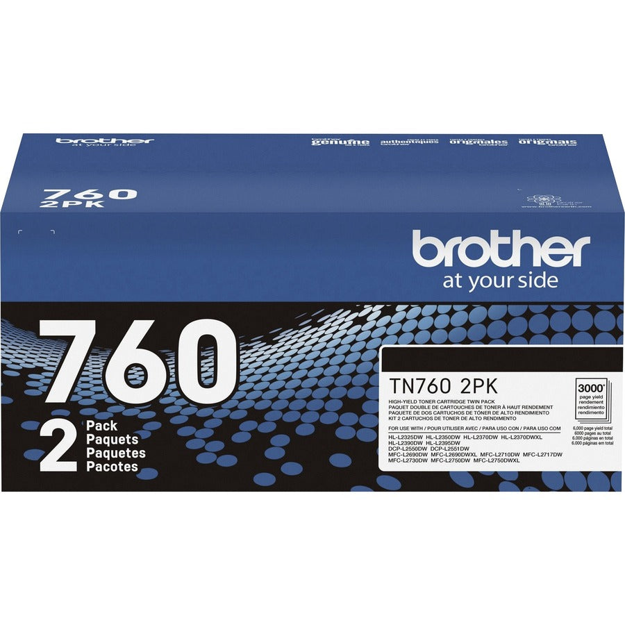 Brother TN760 2PK Original High Yield Laser Toner Cartridge -Twin-pack - 2 / Box