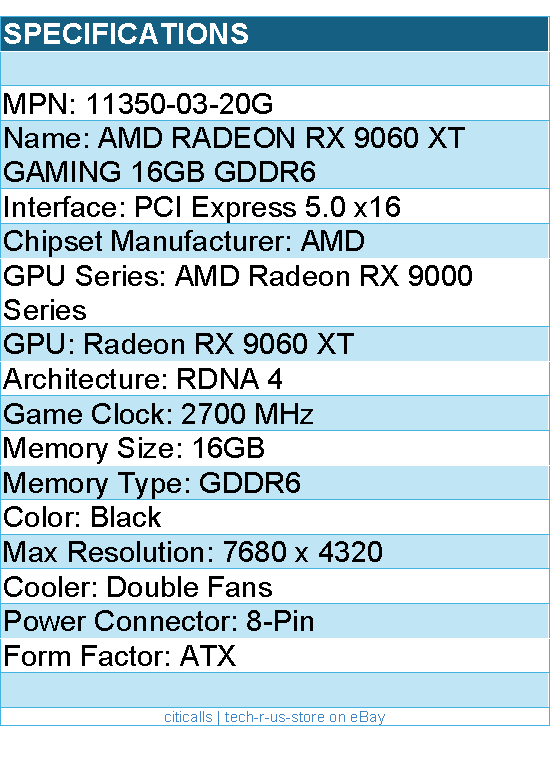 Sapphire 11350-03-20G Graphics Card - AMD RADEON RX 9060 XT GAMING 16GB GDDR6