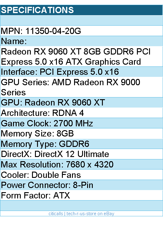 Sapphire 11350-04-20G Graphics Card - AMD RADEON RX 9060 XT GAMING 8GB GDDR6