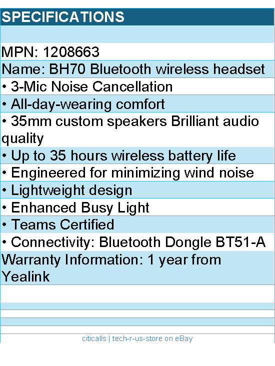 Yealink 1208663 Headset BH70 Dual Teams USB-A Black Retail