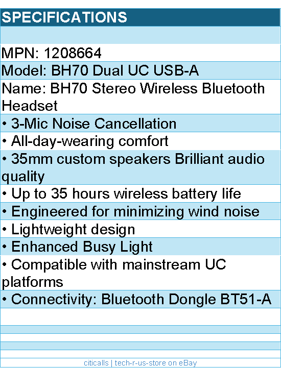 Yealink 1208664 Headset - BH70 Dual UC USB-A Bluetooth5.2 Black Retail