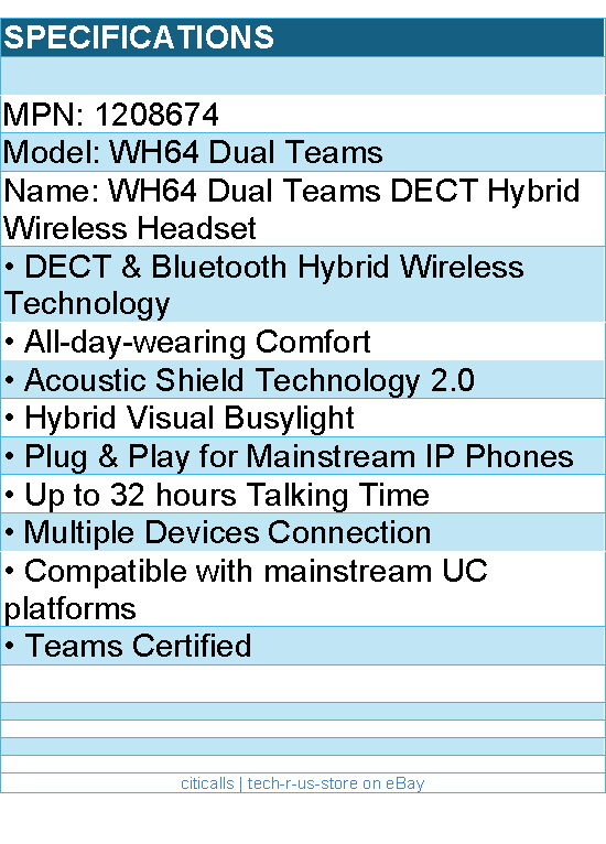 Yealink 1208674 WH64 Dual Teams DECT Hybrid Wireless Headset Retail