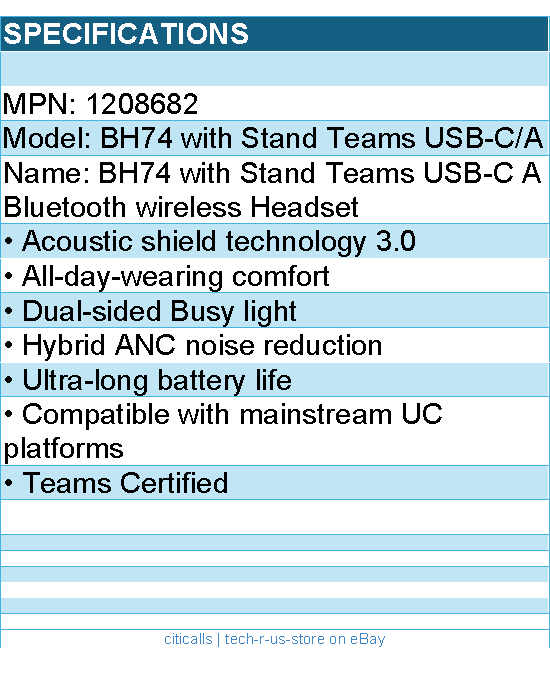 Yealink 1208682 Headset -BH74 with Stand Teams USB-C A Bluetooth wireless Retail