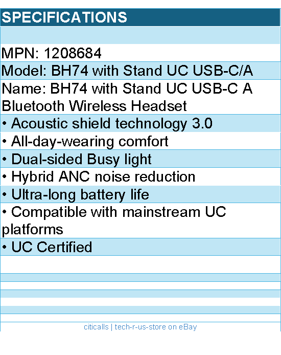 Yealink 1208684 BH74 with Stand UC USB-C A Bluetooth Wireless Headset Retail