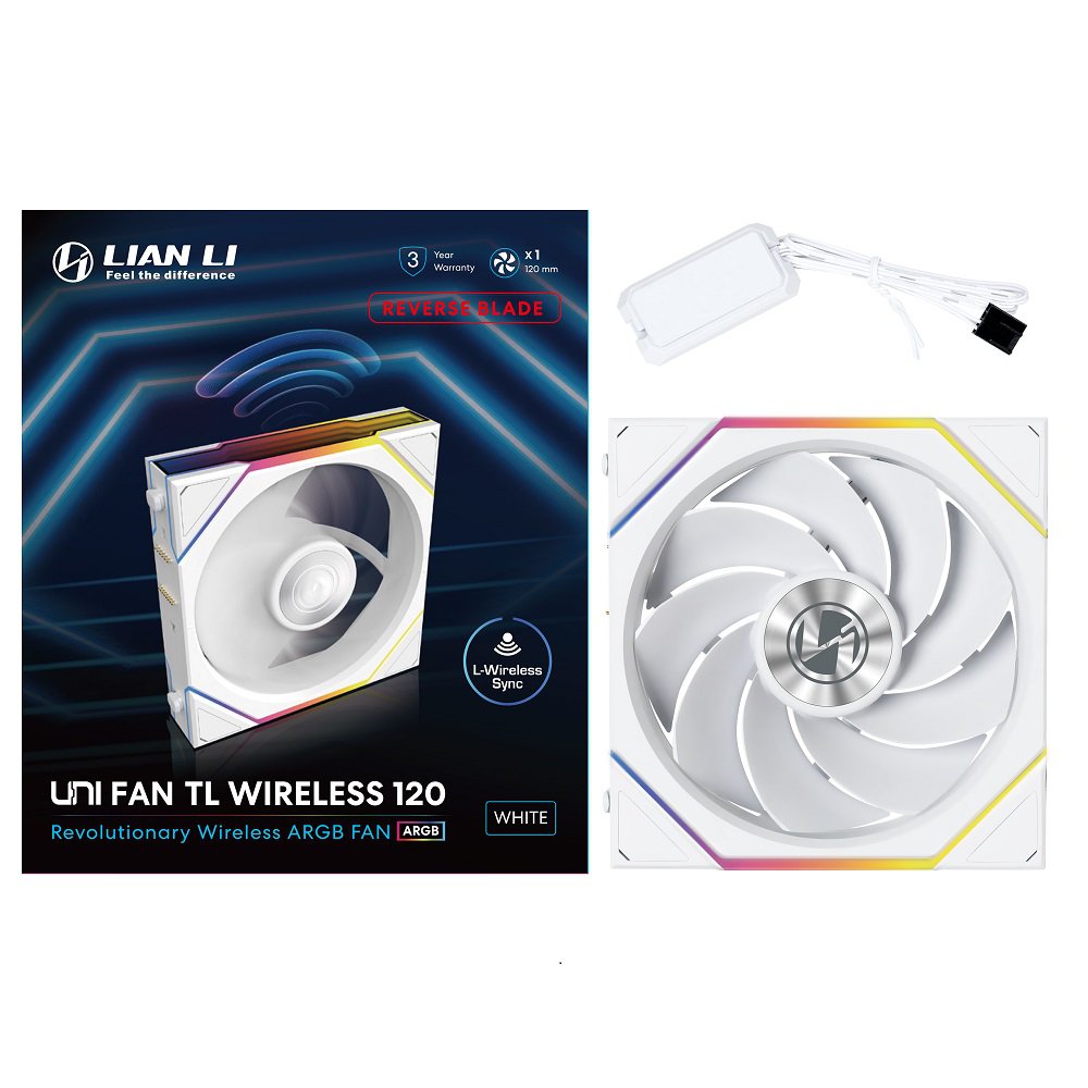Lian-Li 12RTL1W1W Case Fan - FDB - White 120x120x28 mm reverse blade Retail