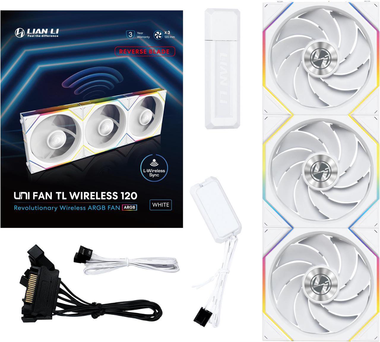 Lian-Li 12RTL1W3W Case Fan -FDB -White 120x120x28 mm 3 pcs reverse blade -Retail