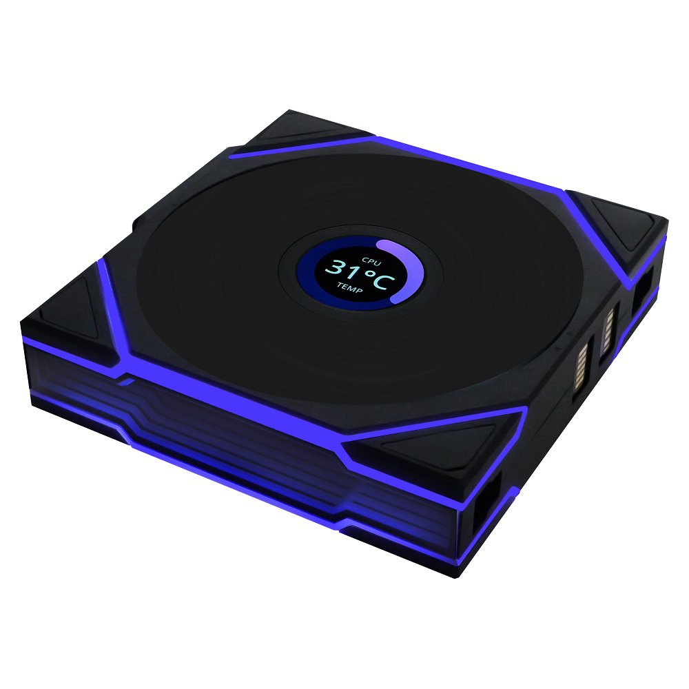 Lian-Li 12RTLLCD1W1B Case Fan - FDB - Black 120x120x28 mm Reverse Blade