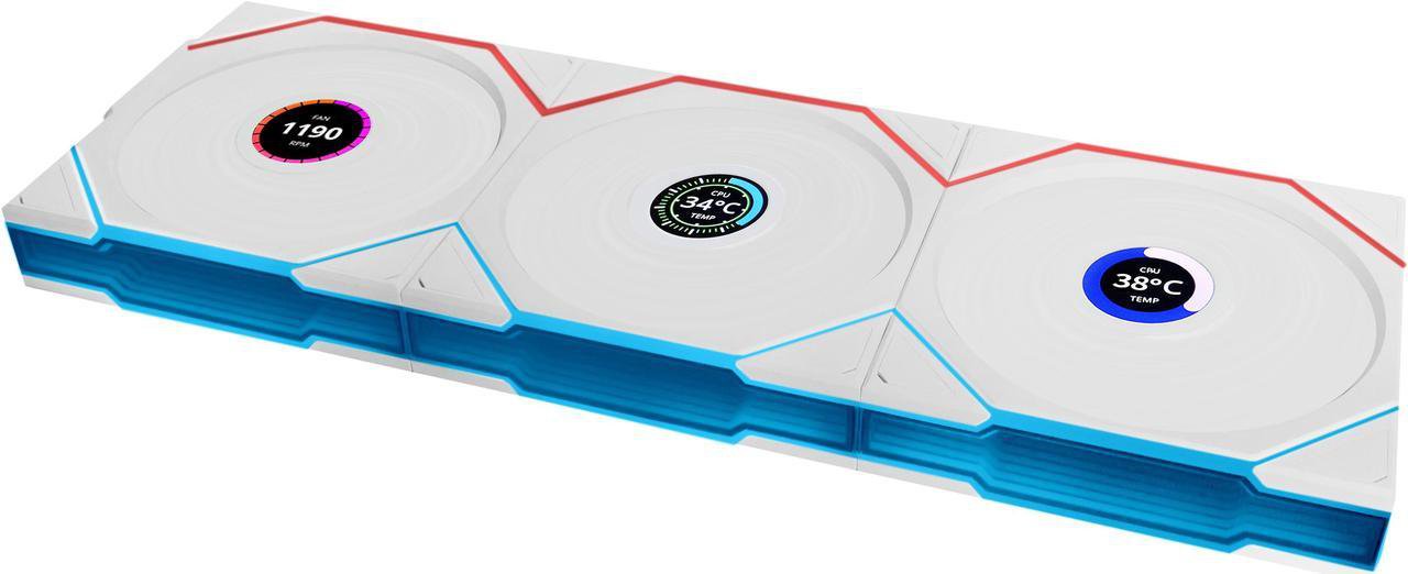 Lian-Li 12RTLLCD1W3W Case Fan - FDB fan White 120x120x28 mm 3 pcs reverse blade