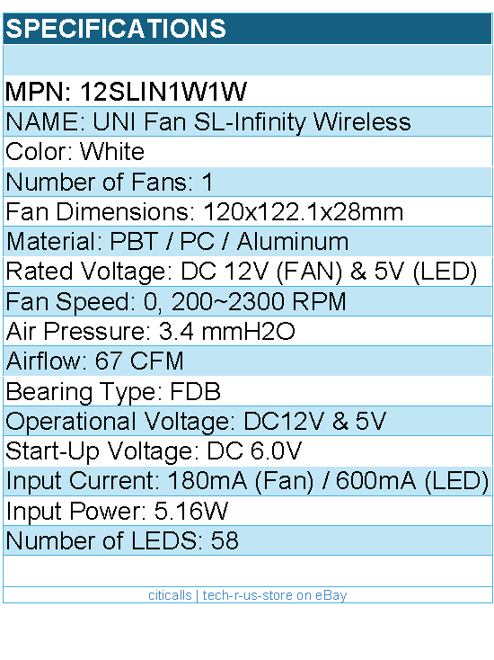 Lian-Li 12SLIN1W1W Fan - UNI Fan SL-Infinity Wireless - 120 mm - Single Pack