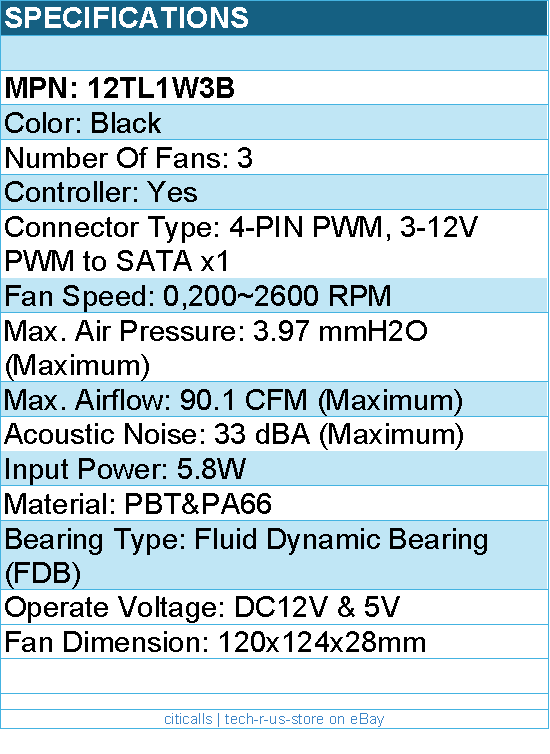 Lian-Li 12TL1W3B Case Fan - FDB - Black 120x120x28 mm 3 pcs Retail