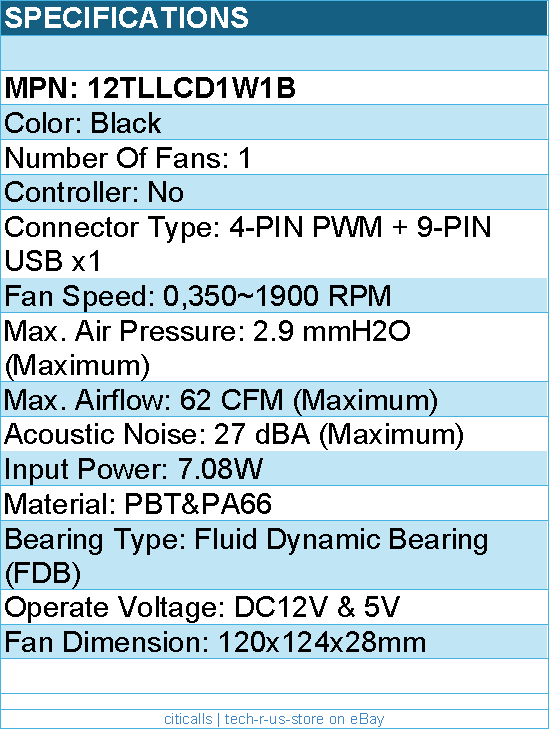 Lian-Li 12TLLCD1W1B Case Fan - FDB - Black 120x120x28 mm - Retail