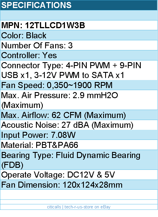 Lian-Li 12TLLCD1W3B Case Fan - FDB - Black 120x120x28 mm Retail