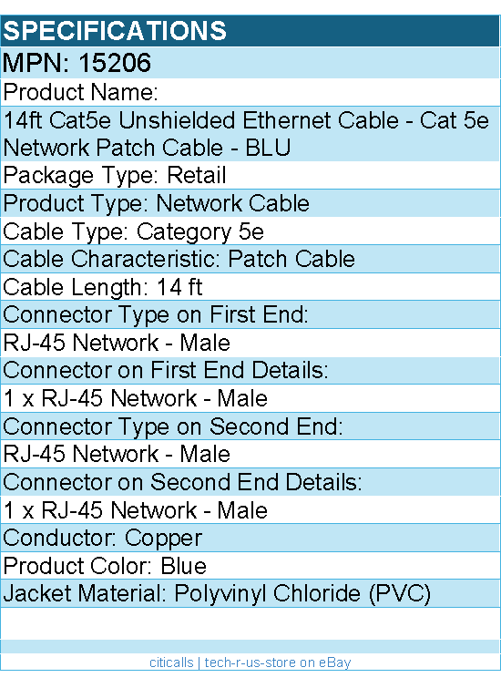 C2G 15206 14ft Cat5e Ethernet Cable - Snagless Unshielded (UTP) - Blue