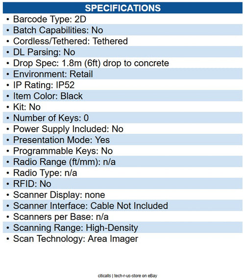 Honeywell 1960GHD-2-N Xenon Ultra 1960G Corded Handheld Barcode Scanner Cable