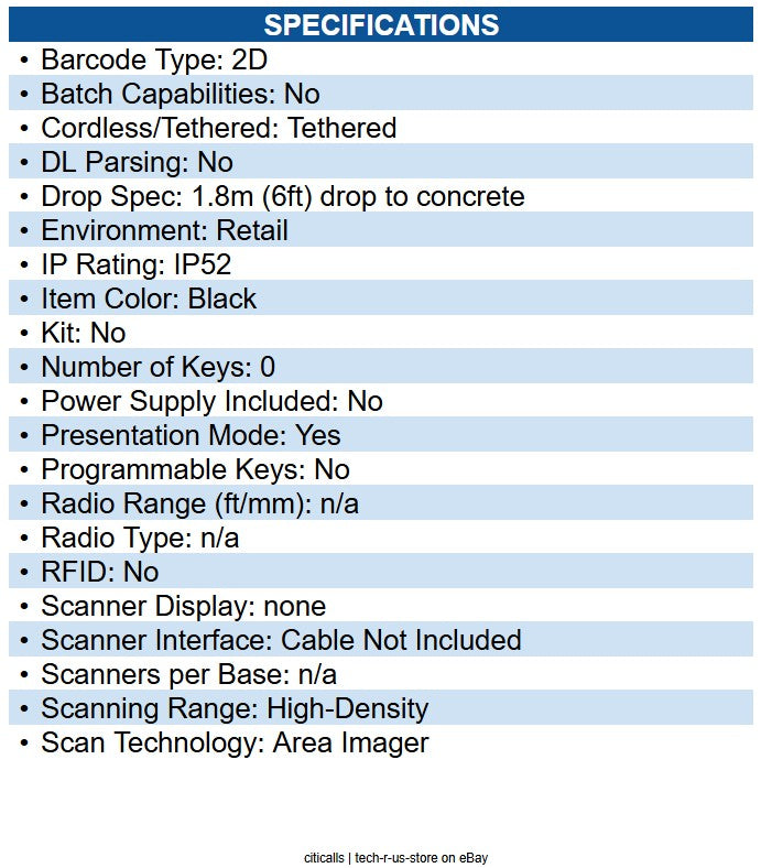 Honeywell 1960GHD-2-N Xenon Ultra 1960G Corded Handheld Barcode Scanner Cable