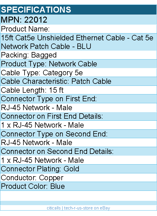 C2G 22012 15ft Cat5e Ethernet Cable - Snagless Unshielded (UTP) - Blue