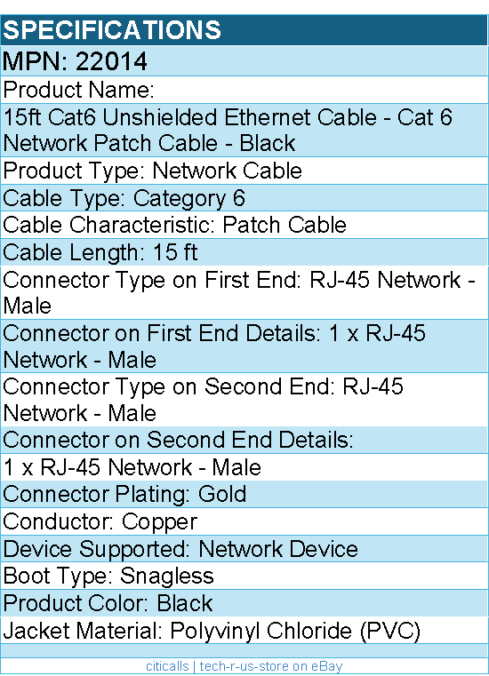 C2G 22014 15ft Cat6 Snagless Unshielded UTP Ethernet Network Patch Cable