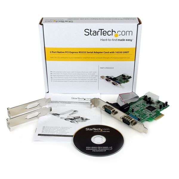 StarTech PEX2S553 2 Port Native PCIExpress RS232 Serial Adapter Card 16550 UART