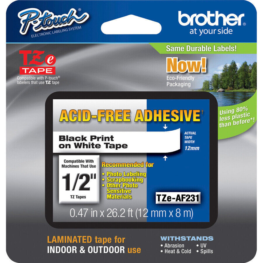 Brother TZE-AF231 TZEAF231 Black on White Acid Free Tape 0.47" x 26.25FT P-Touch