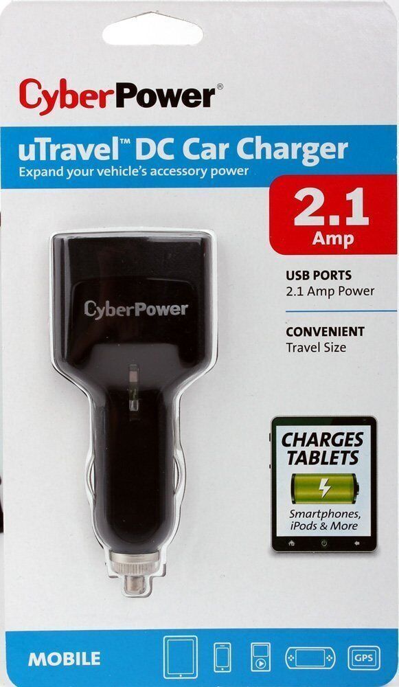 CyberPower TRDC2A2USB Car Lighter Travel Charger (2) 2.1A USB Port DC Power Plug