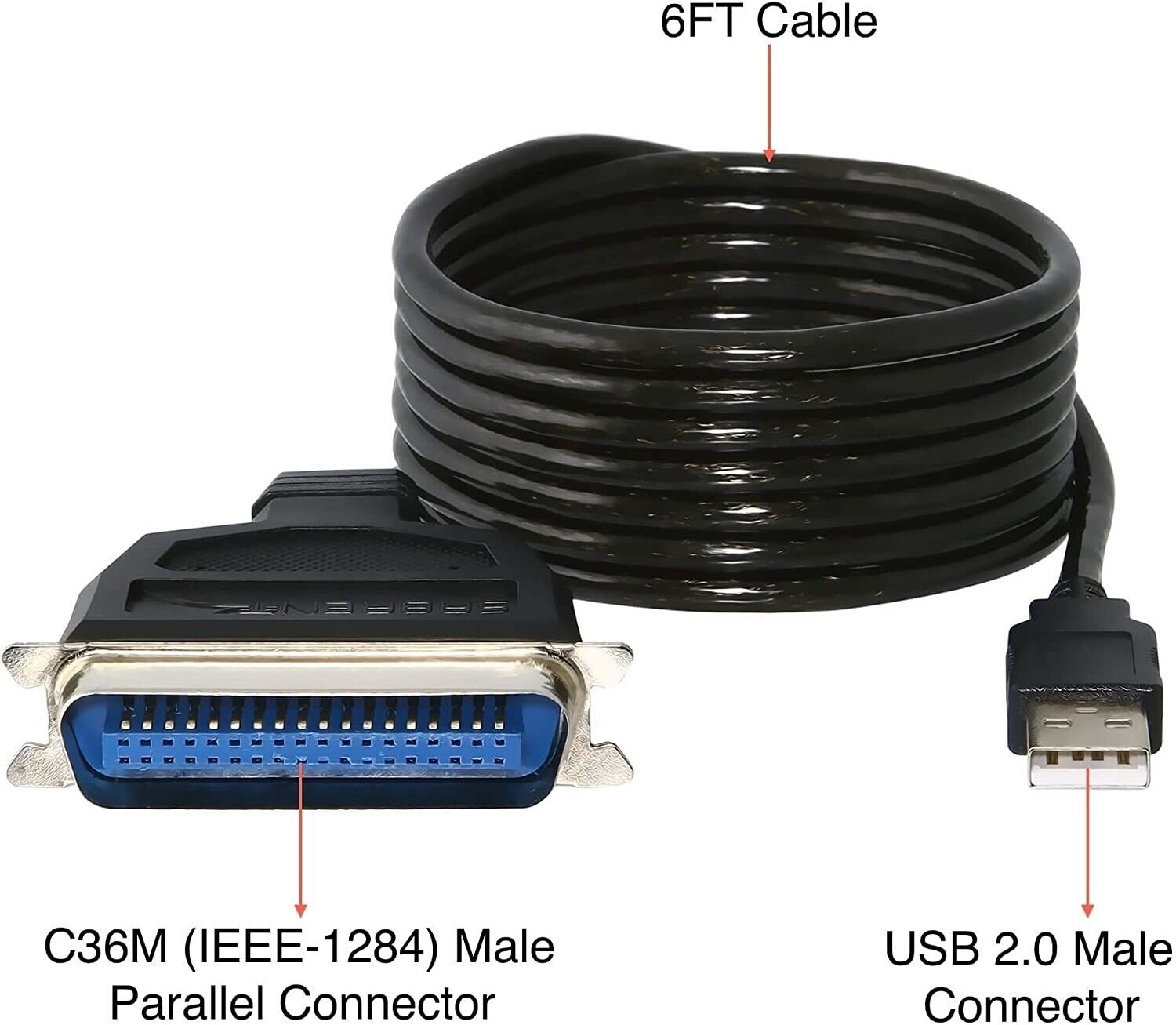 Sabrent SBT-UPPC USB to Parallel Printer Cable Adapter Serial/Parallel - 6 ft