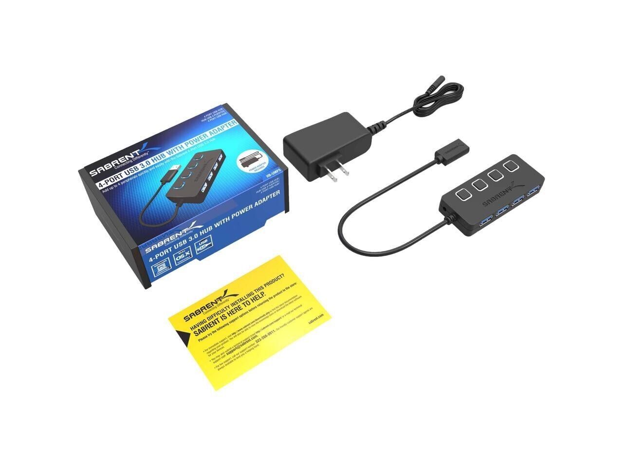 Sabrent HB-UMP3 4-Port USB 3.0 Hub With Power Adapter - USB - External - 4 USB