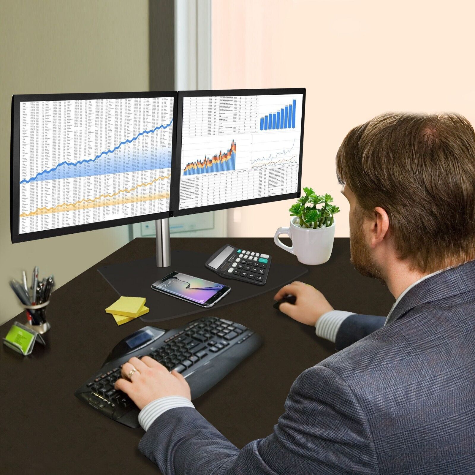 SIIG CE-MT2011-S1 Easy-Adjust Dual Monitor Desk Stand - 13" to 27
