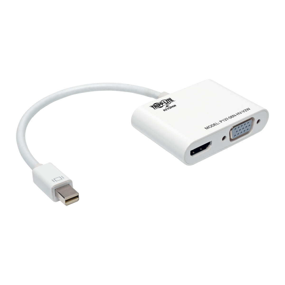 Tripp Lite P137-06N-HV-V2W 6IN Mini DisplayPort HDMI VGA 4K Adapter Converter WH