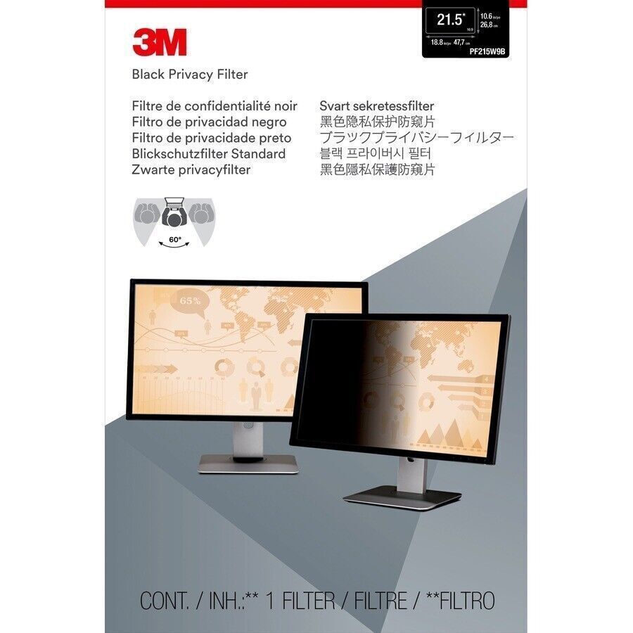 3M PF215W9B Privacy Filter Black, Matte - For 21.5" Widescreen LCD Monitor