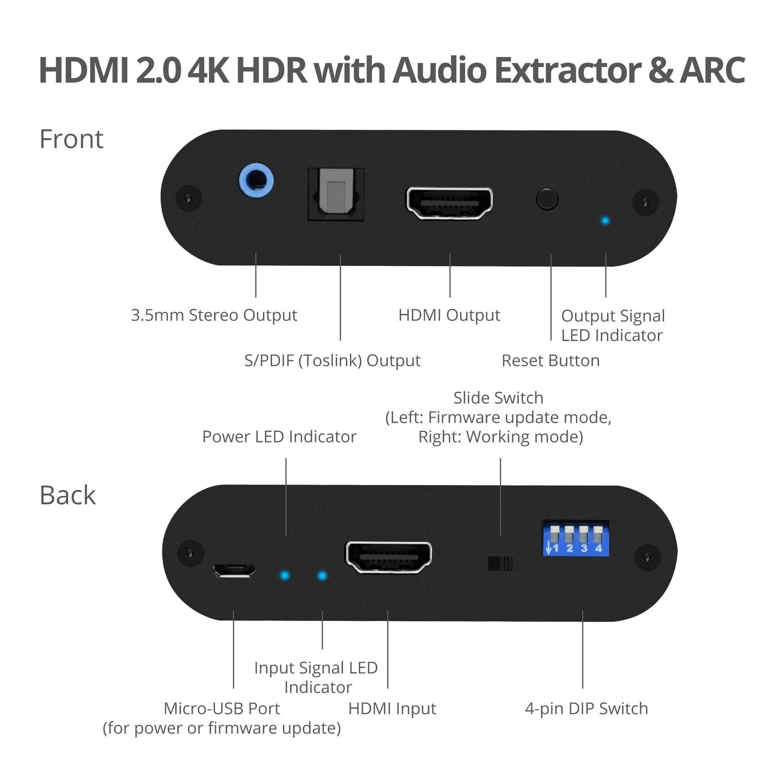 SIIG CE-H24F11-S1 HDMI 2.0 4K HDR with Audio Extractor & ARC - HDMI 18Gbps Video