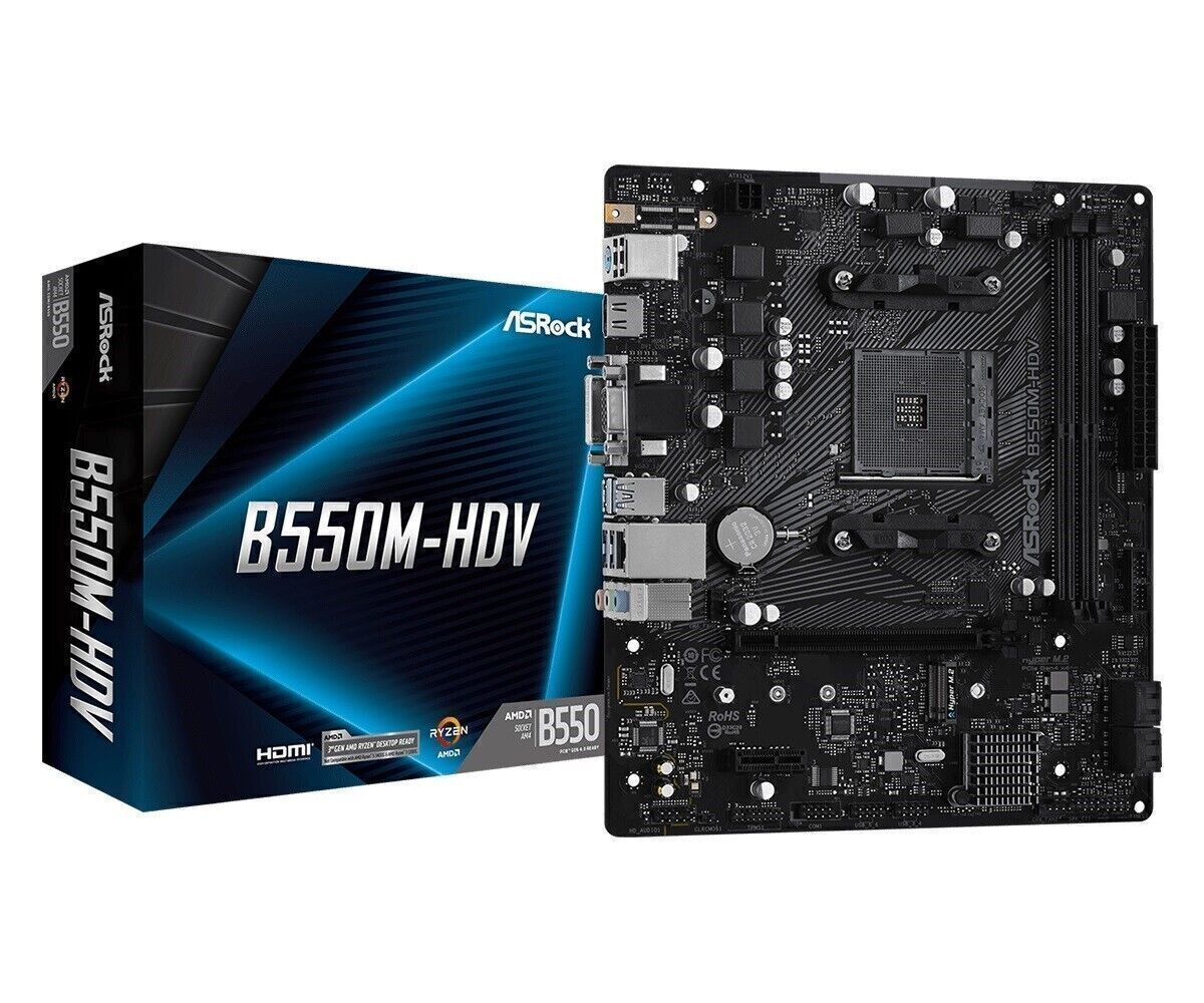 ASRock B550M-HDV AMD AM4 Ryzen B550 Max 64GB HDI- DVI-D D-Sub SSD M.2 Gig LAN
