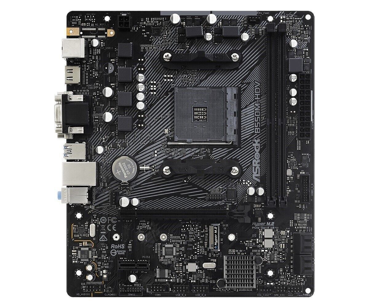 ASRock B550M-HDV AMD AM4 Ryzen B550 Max 64GB HDI- DVI-D D-Sub SSD M.2 Gig LAN