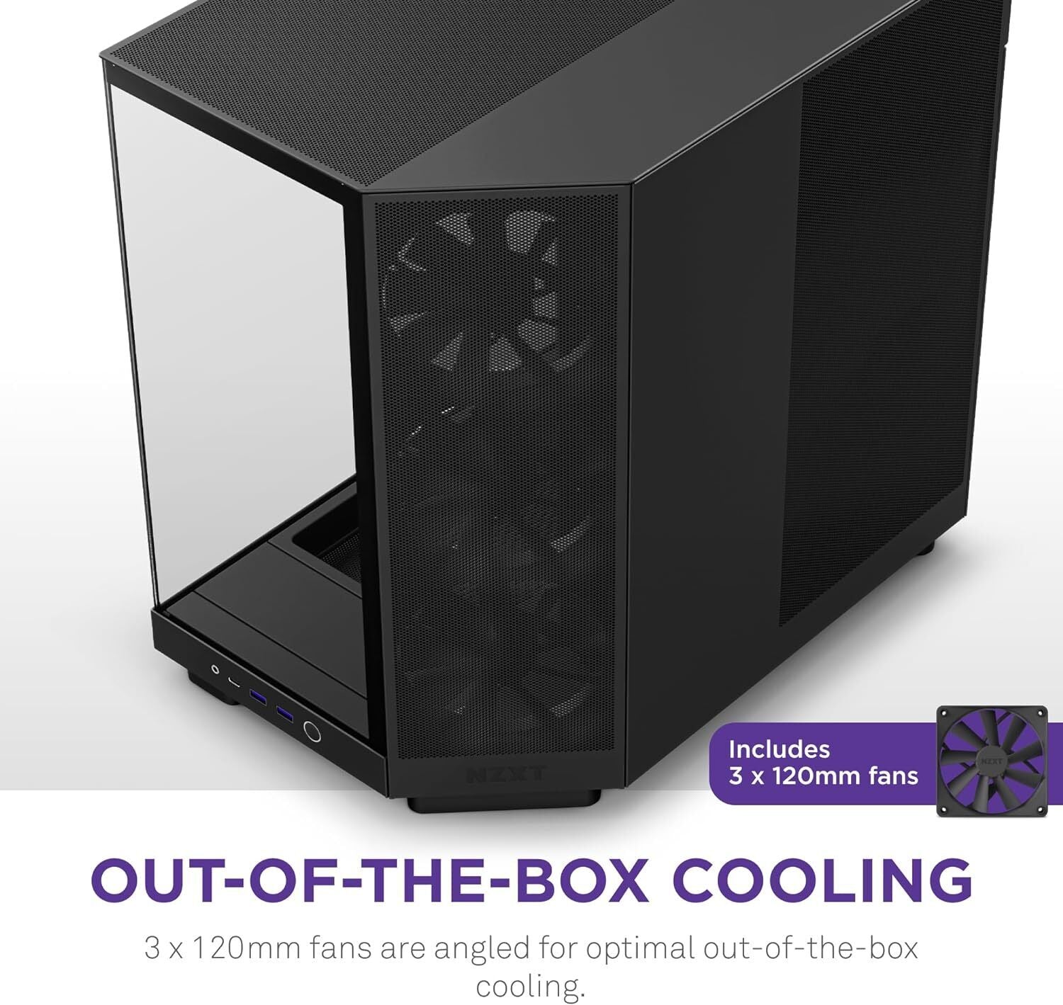 NZXT CC-H61FB-01 Computer Case H6 FLOW Mid-Tower Dark Tinted TG Black Retail