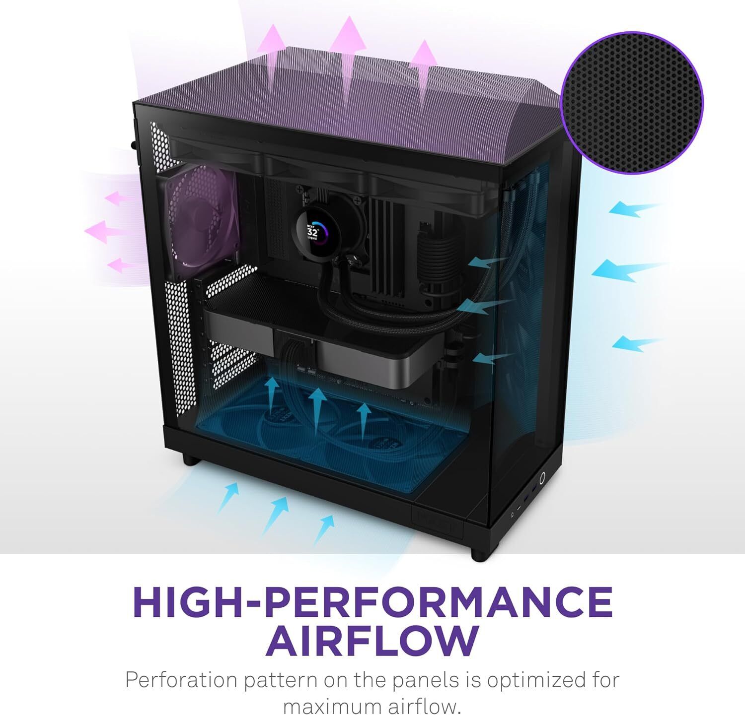 NZXT CC-H61FB-01 Computer Case H6 FLOW Mid-Tower Dark Tinted TG Black Retail