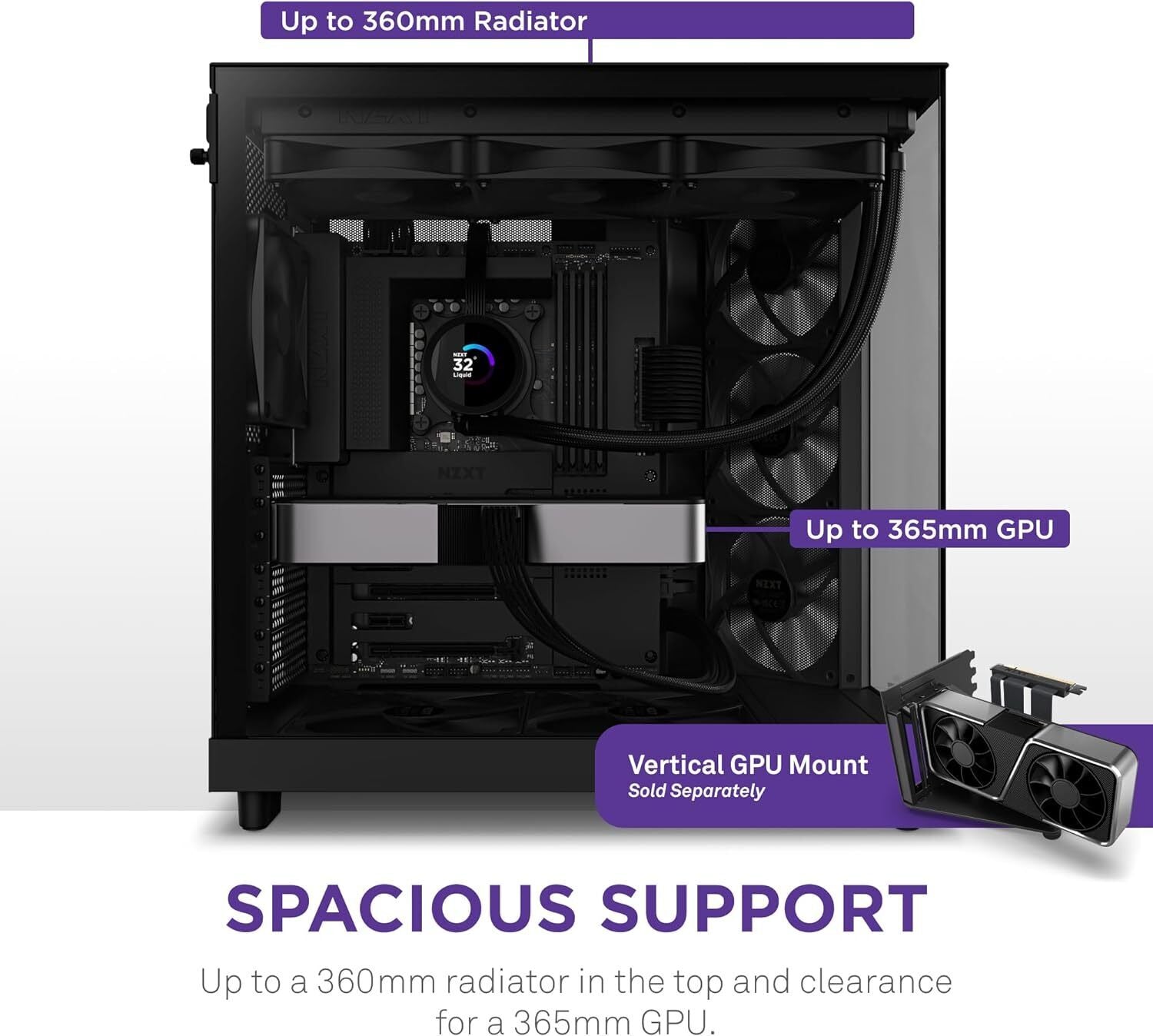 NZXT CC-H61FB-01 Computer Case H6 FLOW Mid-Tower Dark Tinted TG Black Retail